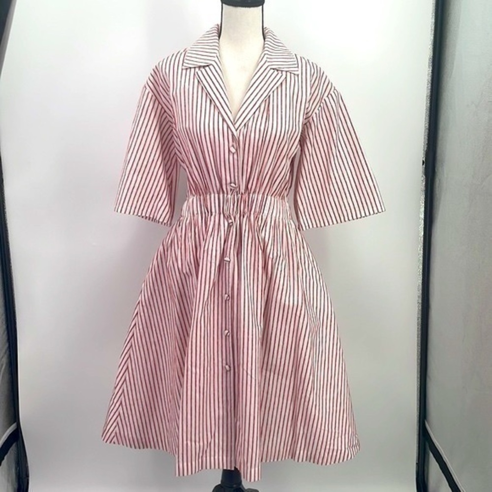 UEC By any other Name pink striped fit n flare midi elastic waist dress size 2